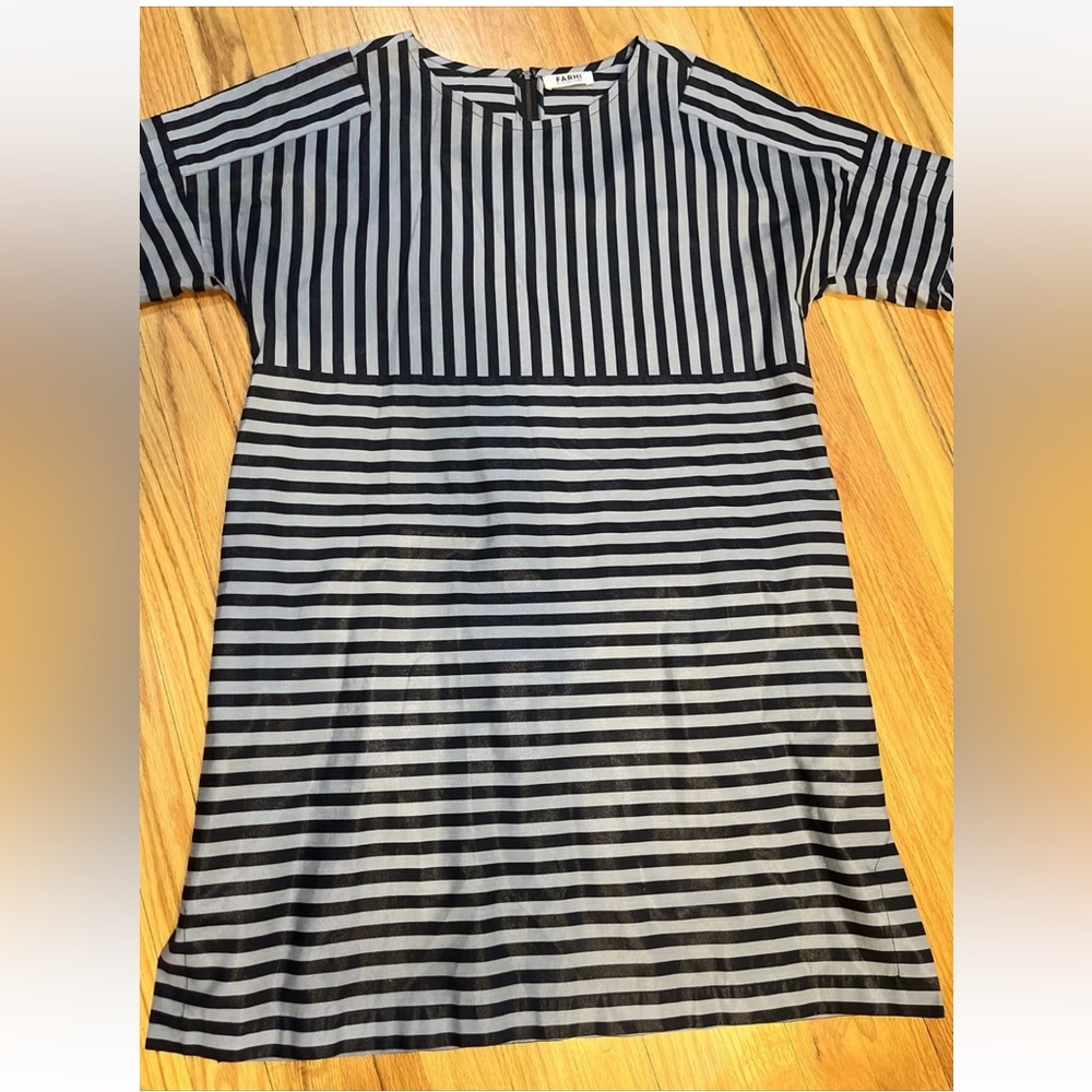 Farhi Nicole Farhi Blue Striped Dress Cotton Short Sleeve 14